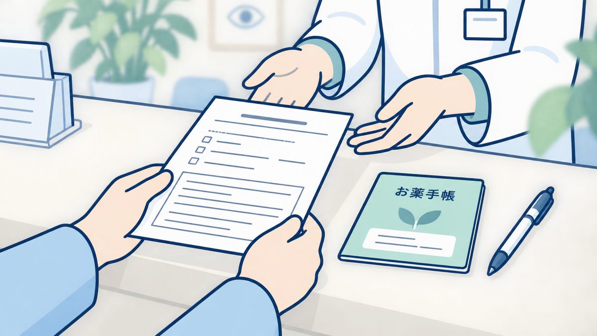 お薬手帳と問診票。受診のときに持病やお薬を伝えましょう